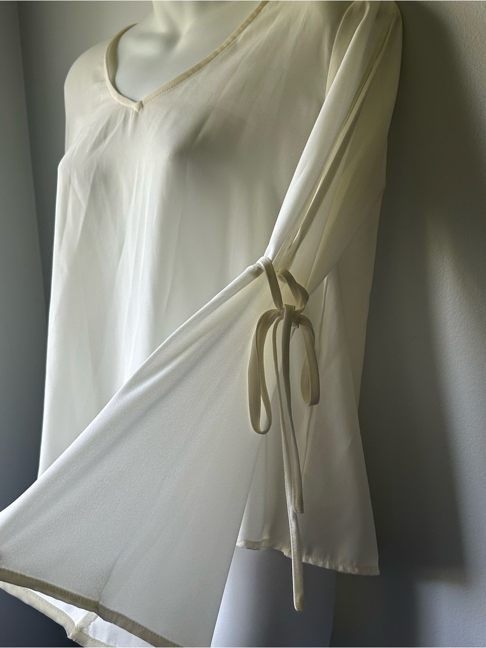 Revamped Cream V-Neck Bell Sleeve Flowing Blouse